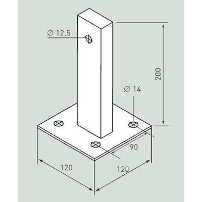 Produktbild von ZARGES - Fußplatte Stahl verzinkt B 120mm x T 120mm, øBohrung Pl. 14mm