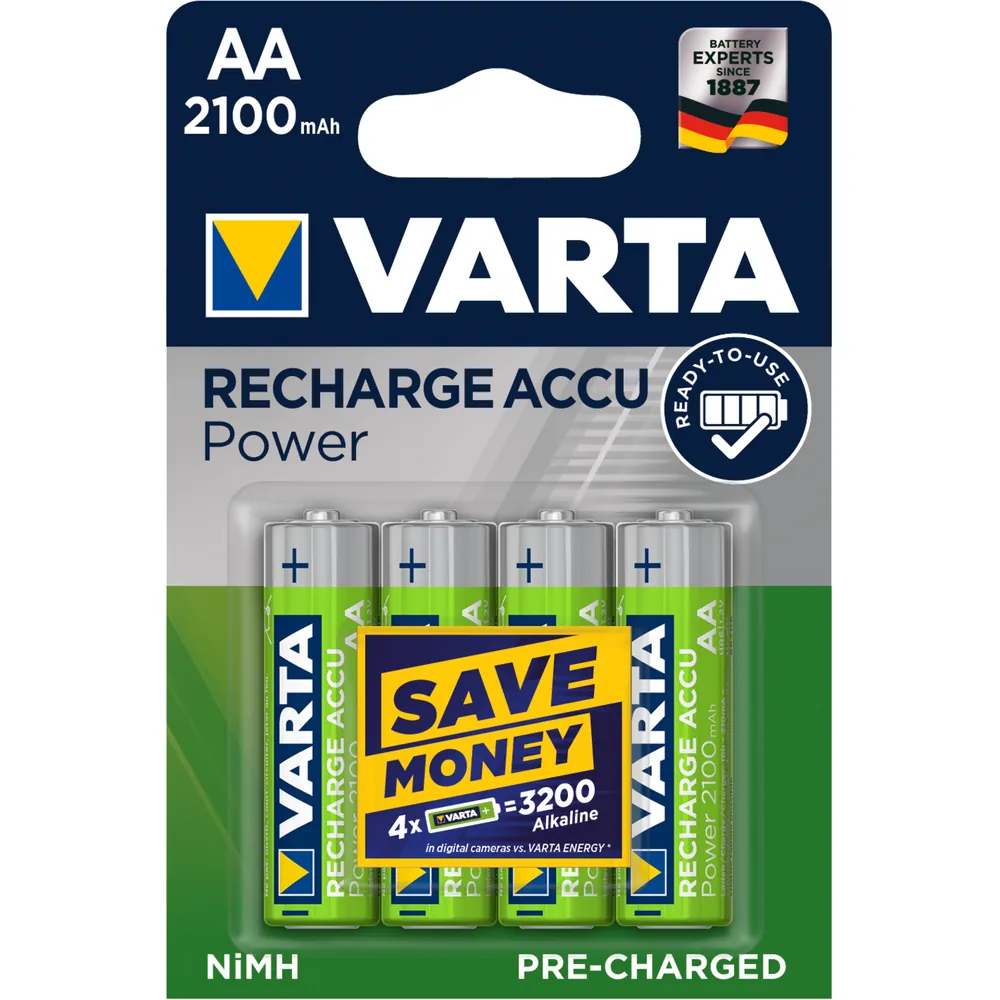 VARTA Power Accu R2U Mignon AA, HR06, 2100 mAh Produktbild img1 L