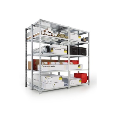 Produktbild von META® - Doppel-Grundregal CLIP 230 S3 Längsriegel 2500 x 1300 x 400 RAL 7035, 2