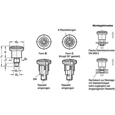 Produktbild von Ganter Norm® - Miniraster, Edelstahl / Kunststoff-Knopf (822.7-8-M16X1,5-B)