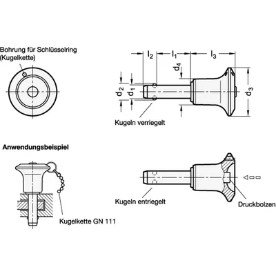 Produktbild von Ganter Norm® - Kugelsperrbolzen, Bolzen Edelstahl 1.4305 (113.9-10-80)
