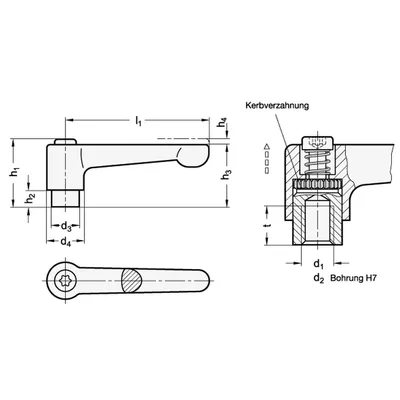 Produktbild von Ganter Norm® - Flache verstellbare Klemmhebel, Zink-Druckguss, Einsatz Stahl br
