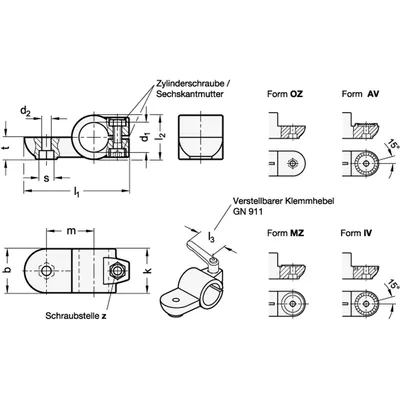 Produktbild von Ganter Norm® - Laschen-Klemmverbinder, Aluminium (278-B25-MZ-2-SW)