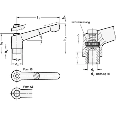 Produktbild von Ganter Norm® - Verstellbare Klemmhebel, Edelstahl, poliert, mit Innengewinde / 