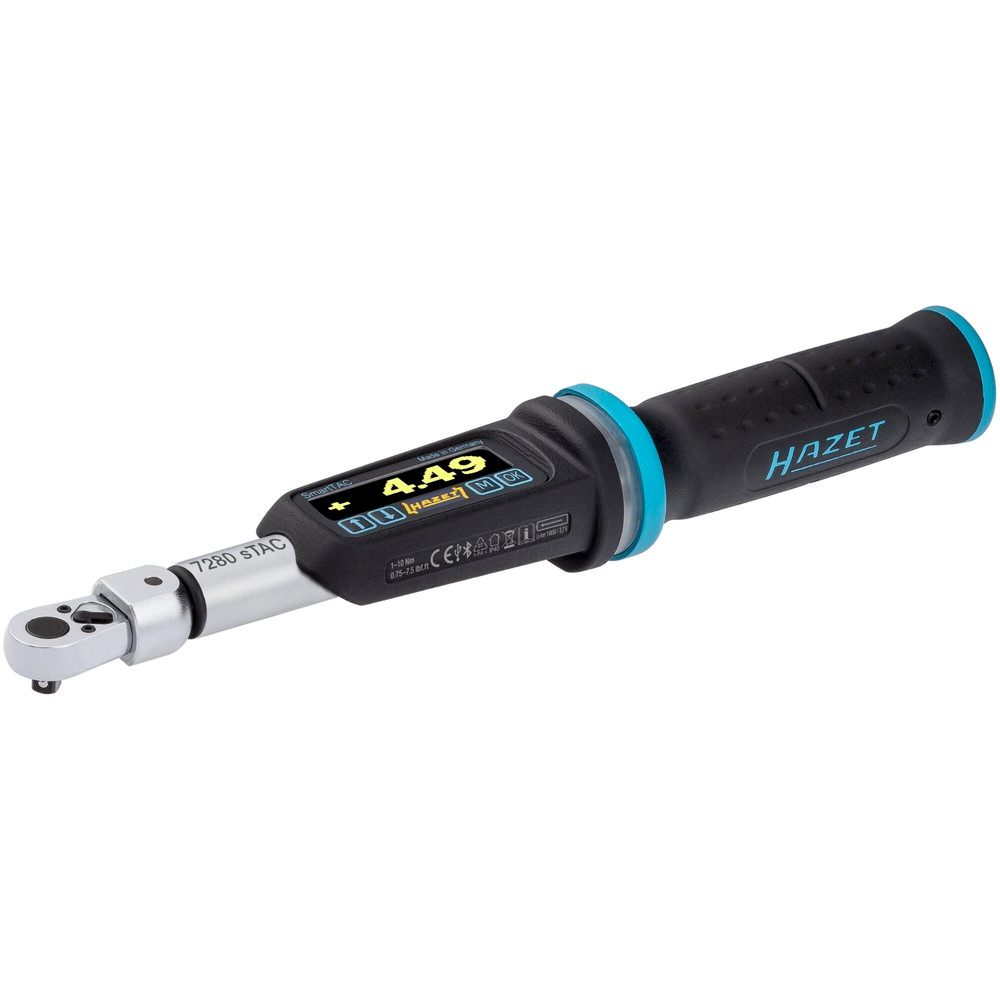 HAZET Elektronischer Drehmoment- / Drehwinkelschlüssel 7280-2STAC ∙ Drehmomentbereich min-max: 1 – 10 Nm ∙ lbf min-max: 0.75 – 7.5 lbf.ft  ∙ Genauigkeit: 2% ∙ 9 x 12 mm Einsteck-Vierkant hohl, 1/4 Zoll (6,3 mm) Vierkant massiv ∙ Länge: 260 mm Produktbild img1 L