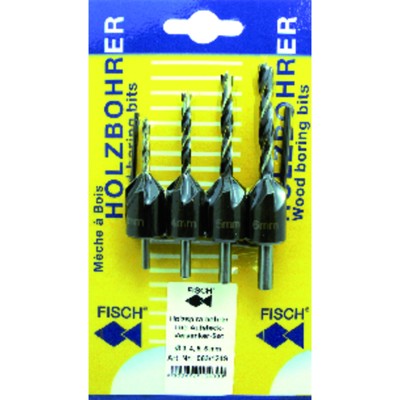 Produktbild von FISCH® - Holzspiralbohrer und Aufsteckversenker-Set, 4-teilig, 3 - 6mm