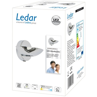 Produktbild von LEDINO - Ledar LED-Wandleuchte 5W, 3000K, chrom