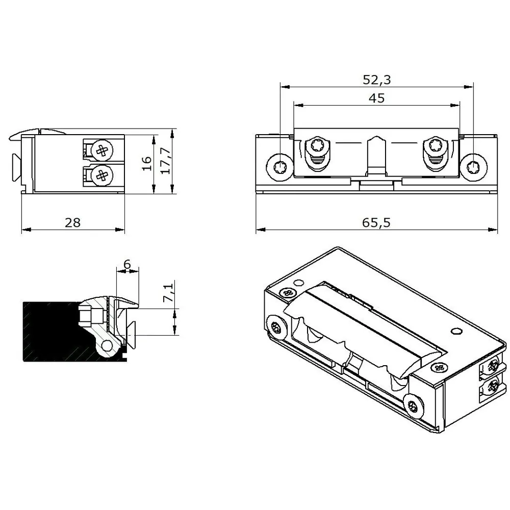 Openers & Closers Elektro-Türöffner,Mit elektrischer Schutzdiode 50B10 AC/DC, B 16, H 65,5, T 28 Produktbild img5 L
