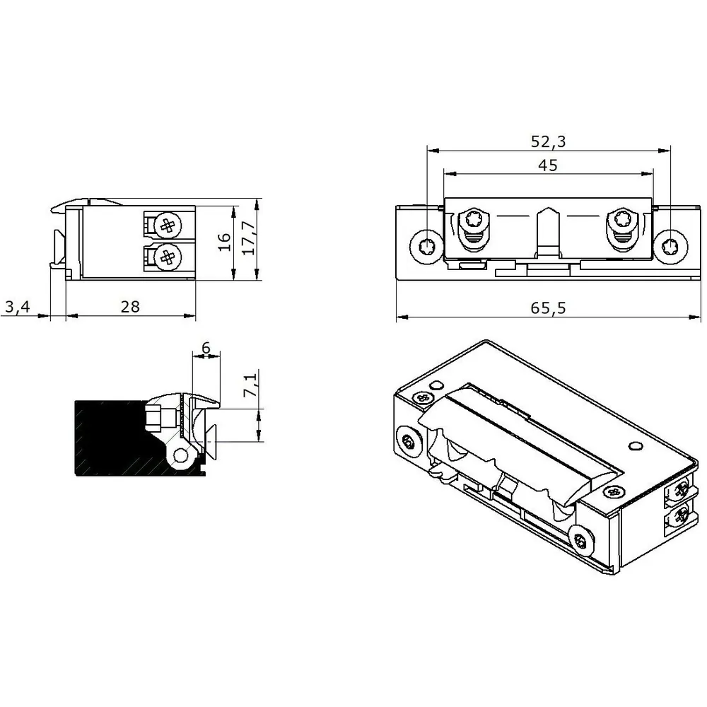 Openers & Closers Elektro-Türöffner,Mit elektrischer Schutzdiode 51B10 AC/DC, B 16, H 65,5, T 28 Produktbild img5 L