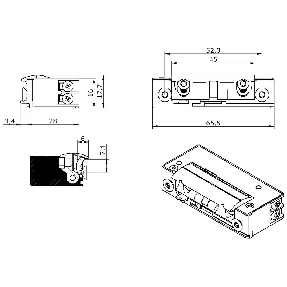 Openers & Closers Elektro-Türöffner,Mit elektrischer Schutzdiode 53B10 AC/DC, B 16, H 65,5, T 28 Produktbild img5 L