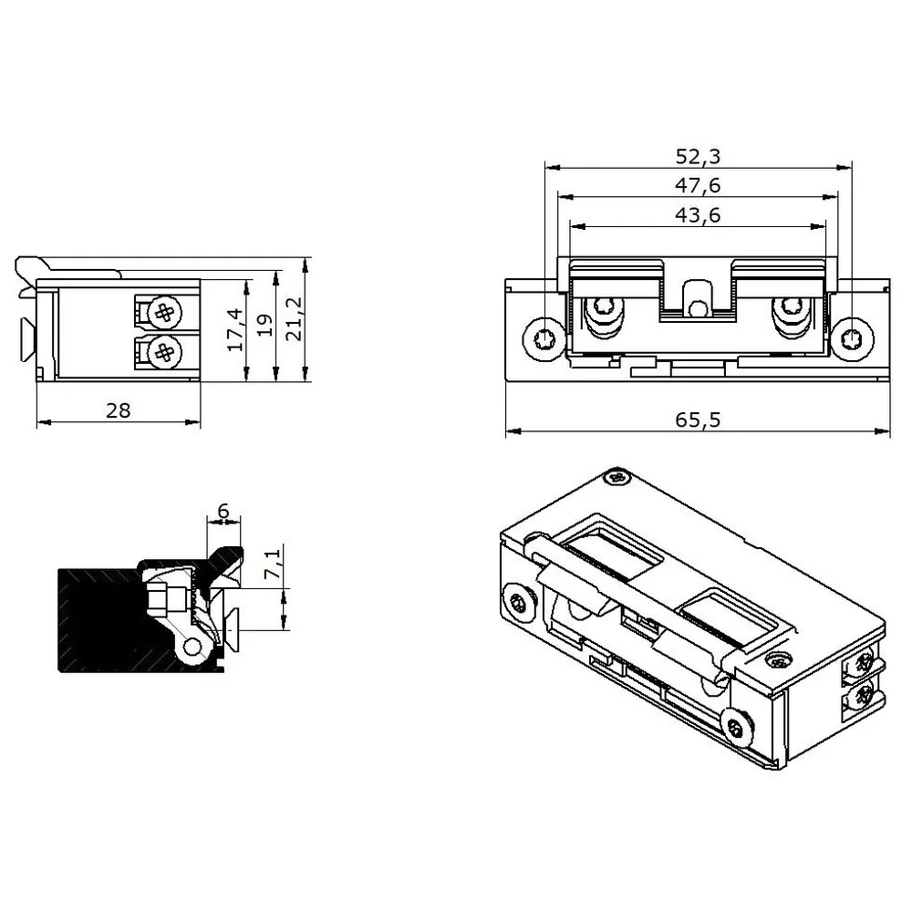 Openers & Closers Elektro-Türöffner,mit Fallengleitdeckel 5U4X21 DC, B 17,4, H 65,5, T 31,4 Produktbild img5 L