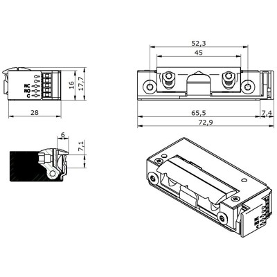 Produktbild von Openers & Closers - Elektro-Türöffner,Mit elektronischer Schutzdiode 5U8X10 DC,