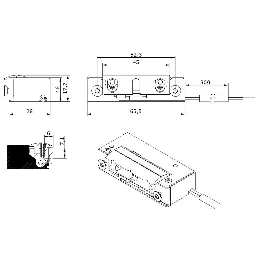 Openers & Closers Elektro-Türöffner 5UW0X10 AC/DC, B 16, H 65,5, T 28 Produktbild img1 L
