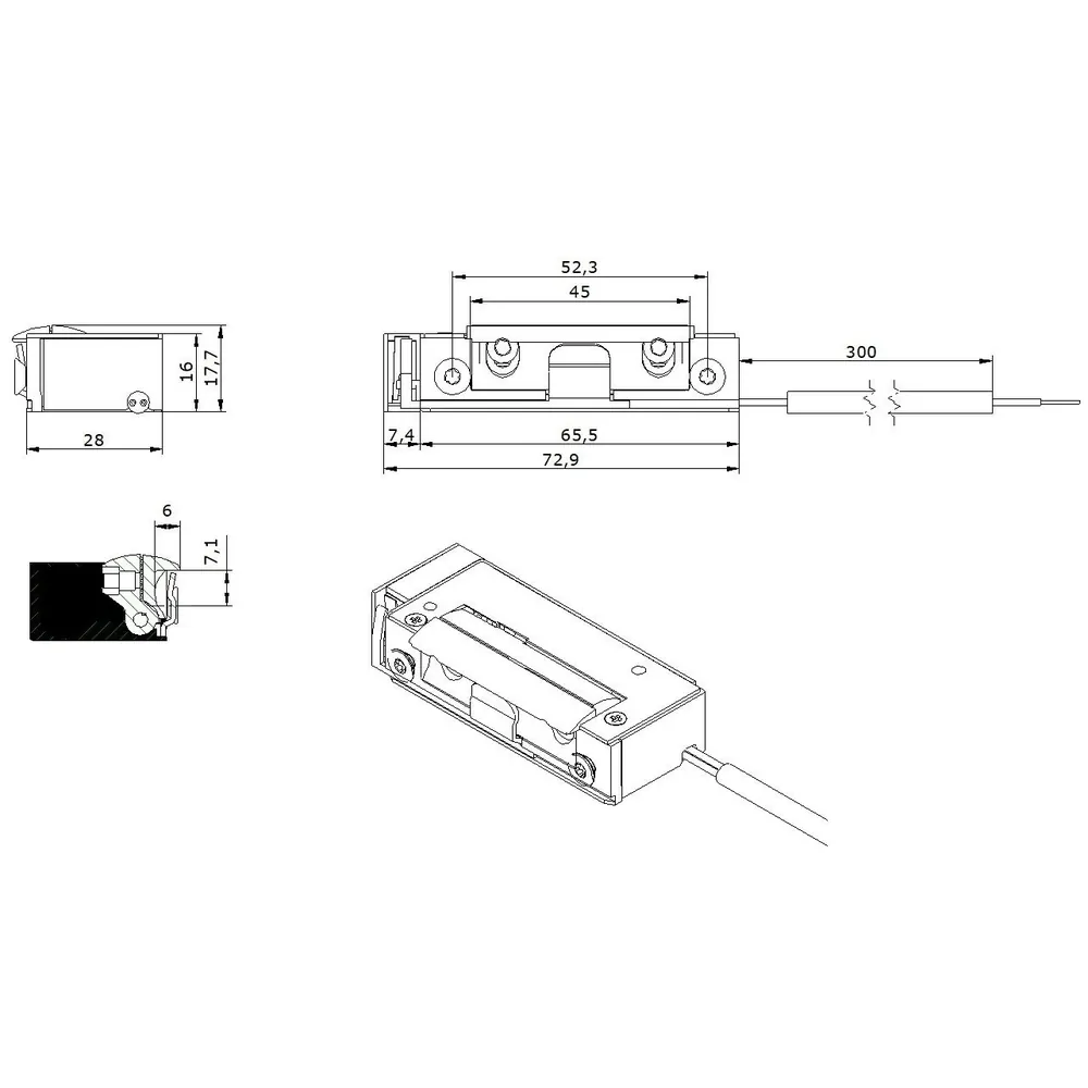 Openers & Closers Elektro-Türöffner,mit Rückmeldekontakt 5UW8X10 DC, B 16, H 72,5, T 28 Produktbild img5 L