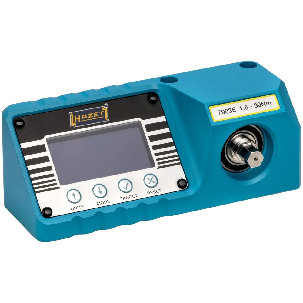 HAZET Drehmoment-Prüfgerät ∙ elektronisch ∙ 1,5 – 30&nbsp;Nm 7903E ∙ Drehmomentbereich min-max: 1.5 – 30 Nm ∙ 3/8 Zoll (10 mm) Sechskant massiv, 1/4 Zoll (6,3 mm) Vierkant hohl, 3/8 Zoll (10 mm) Vierkant hohl ∙ L x B x H: 175 mm x 64 mm x 72 mm Produktbild img1 L
