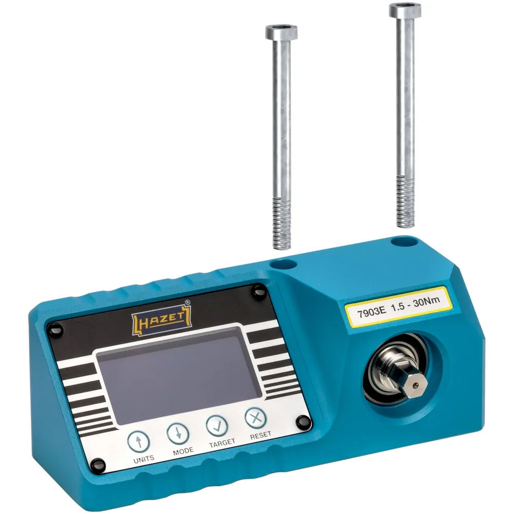 HAZET Drehmoment-Prüfgerät ∙ elektronisch ∙ 1,5 – 30&nbsp;Nm 7903E ∙ Drehmomentbereich min-max: 1.5 – 30 Nm ∙ 3/8 Zoll (10 mm) Sechskant massiv, 1/4 Zoll (6,3 mm) Vierkant hohl, 3/8 Zoll (10 mm) Vierkant hohl ∙ L x B x H: 175 mm x 64 mm x 72 mm Produktbild img5 L
