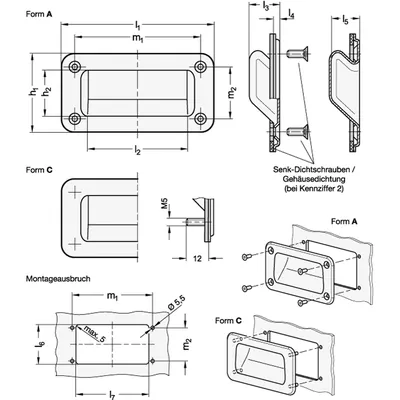 Produktbild von Ganter Norm® - Griffschalen, Edelstahl, zum Anschrauben (7332-155-C-1-GS)