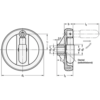 Produktbild von Ganter Norm® - Umleggriff-Handräder, Kunststoff, Buchse / Umlegemechanik Stahl 