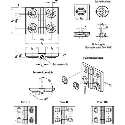 Produktbild von Ganter Norm® - Scharniere, Zink-Druckguss, justierbar (127-ZD-52-40-HB-SW)
