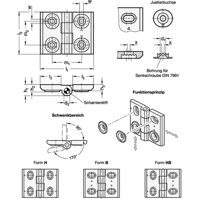 Produktbild von Ganter Norm® - Scharniere, Zink-Druckguss, justierbar (127-ZD-52-40-HB-SW)