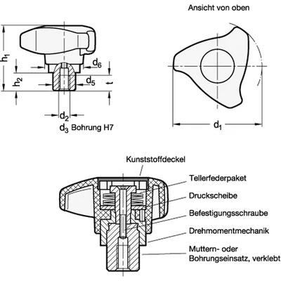Produktbild von Ganter Norm® - Drehmoment-Dreisterngriffe (3664-50-M6-3)