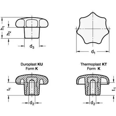 Produktbild von Ganter Norm® - Sterngriffe, Kunststoff, Buchse Edelstahl (6336-KT-63-M12-K-NI)