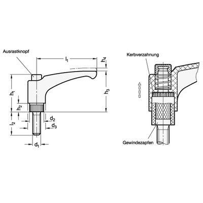 Produktbild von Ganter Norm® - Verstellbare Klemmhebel, Kunststoff, Gewindezapfen Stahl, mit Au