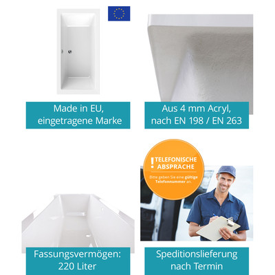 Produktbild von Calmwaters - Rechteckwanne Komplettset Modern Select 170 x 75 cm, Duowanne mit 