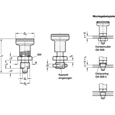 Produktbild von Ganter Norm® - Rastbolzen, Stahl, Kunststoff-Knopf (607-6-AK-ST)