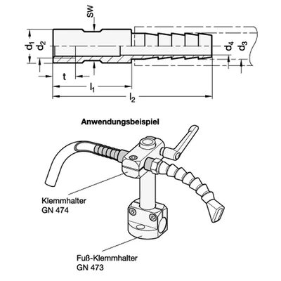 Produktbild von Ganter Norm® - Edelstahl-Schlauchadapter (480.7-D10-M5-6)
