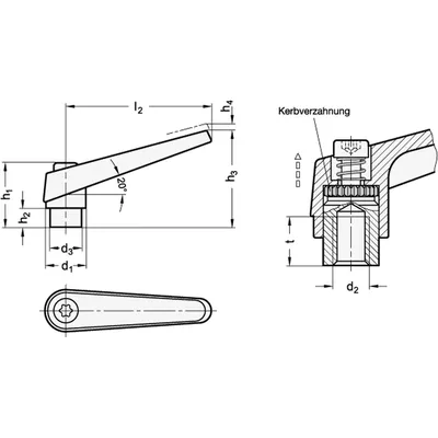 Produktbild von Ganter Norm® - Verstellbare Klemmhebel, Zink-Druckguss, Einsatz Stahl brüniert,