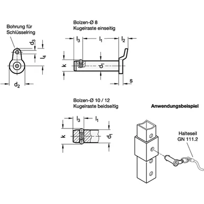 Produktbild von Ganter Norm® - Steckbolzen, Edelstahl, mit Axialsicherung (Kugelraste) (124.3-1