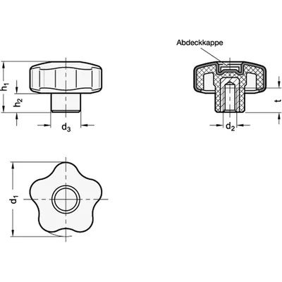 Produktbild von Ganter Norm® - Sterngriffe, Kunststoff, Buchse Messing, Softline, Abdeckkappe f
