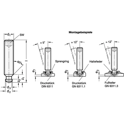Produktbild von Ganter Norm® - Gewindestifte mit Druckzapfen, Stahl, brüniert (6332-M16-100-SK)