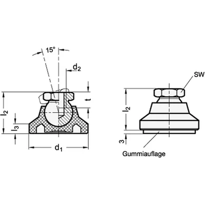 Produktbild von Ganter Norm® - Gelenkfüße, Fuß Kunststoff, Gewindebuchse Stahl (343.3-40-M10-G)