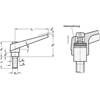 Produktbild von Ganter Norm® - Verstellbare Klemmhebel, Zink-Druckguss, Einsatz Edelstahl, mit