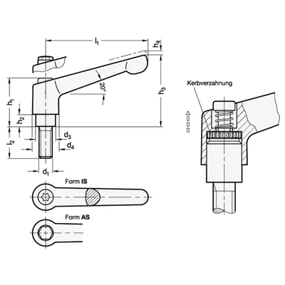 Produktbild von Ganter Norm® - Verstellbare Klemmhebel, Edelstahl, matt gestrahlt, mit Außengew