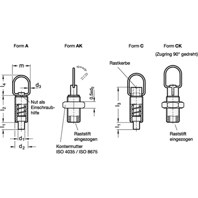 Produktbild von Ganter Norm® - Rastbolzen, Stahl (413-8-M16-AK-ST)