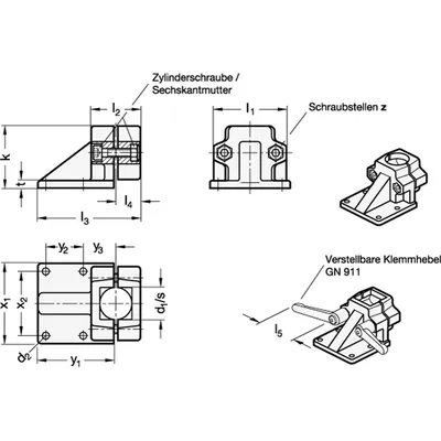 Produktbild von Ganter Norm® - Fuß-Klemmverbinder, Aluminium (166-V45-2-BL)