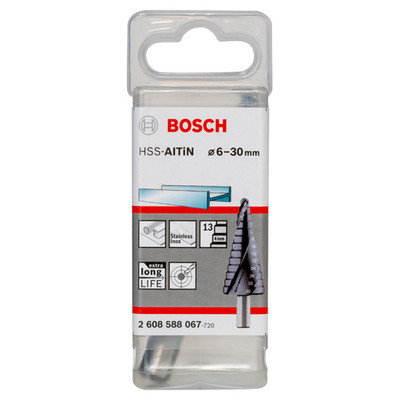 Produktbild von Bosch - Stufenbohrer HSS-AlTiN 3-Flächen-Schaft ø6 - 30mm 13 Stufen (2608588067