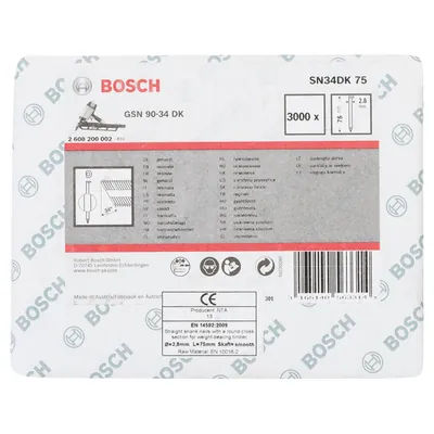 Produktbild von Bosch - D-Kopf Streifennagel SN34DK 75, 2,8 mm, 75 mm, blank, glatt, 3000er-Pac