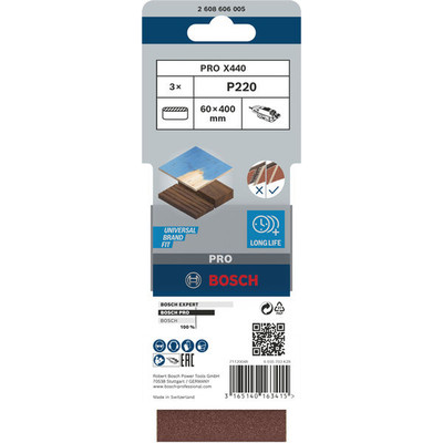 Bosch Schleifband-Set X440, Best For Wood And Paint, 3-teilig, 60 X 400mm, 220