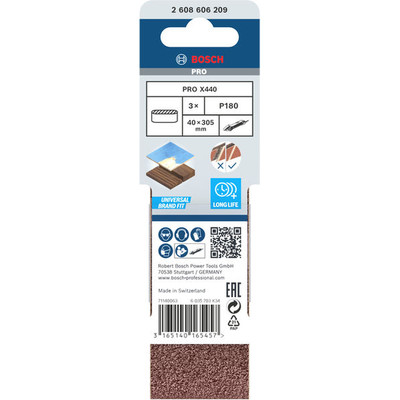 Kit 3 Bandes Abrasives Bosch X440 Best For Wood And Paint 75x508mm Grains 60/80/100