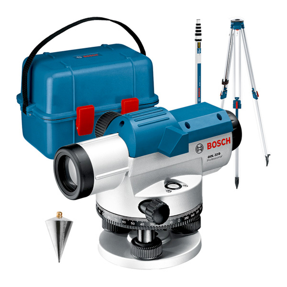Bosch Optisches Nivelliergerät GOL 32 D, mit Baustativ BT 160, Messstab GR 500 Produktbild img1 L