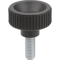 KIPP RÄNDELSCHRAUBE D=M06X15, D1=25, H=17, THERMOPLAST SCHWARZGRAU RAL7021, KOMP:AUTOM.STAHL BP BLAU-PASSIVIERT Produktbild