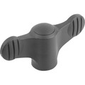 KIPP FLÜGELGRIFF D=M06 A=50, H=24, FORM:K MIT INNENGEWINDE, THERMOPLAST SCHWARZGRAU RAL7021, KOMP:STAHL BLAU (K0274.106) Produktbild img1 S
