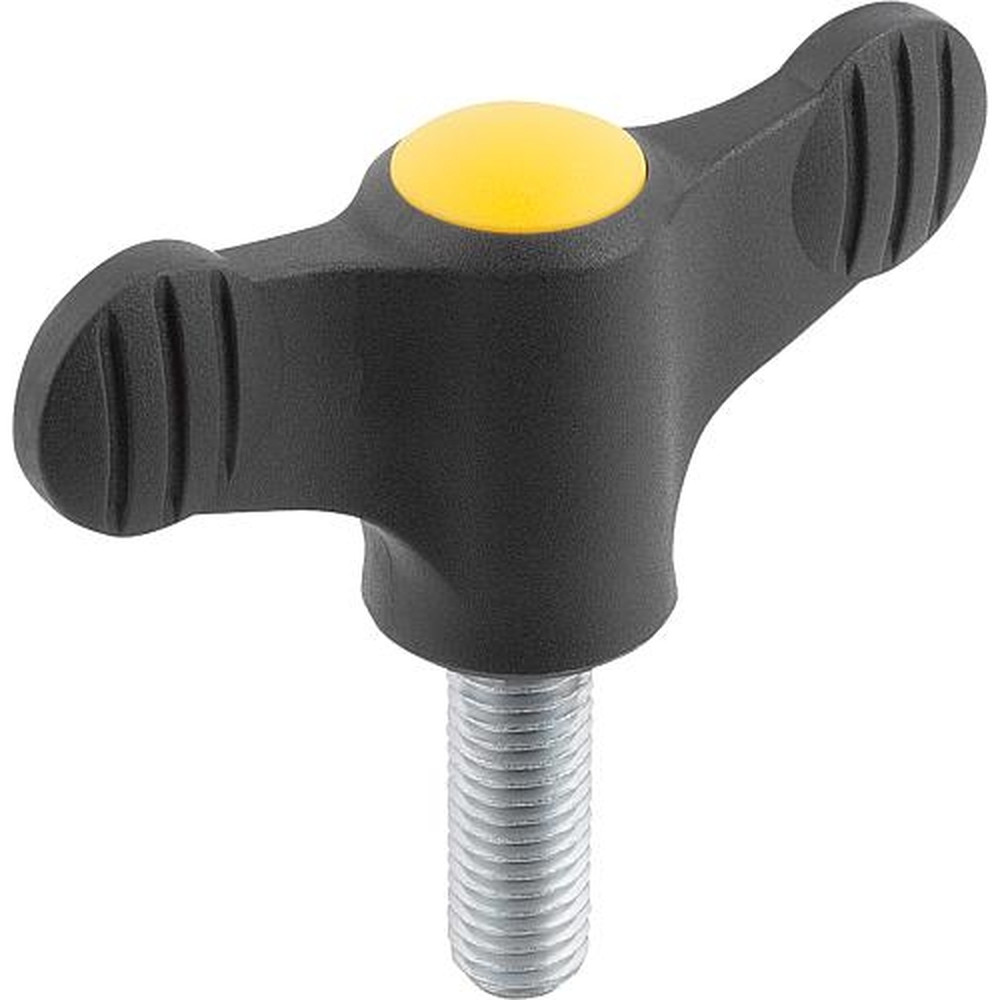 KIPP FLÜGELGRIFF D=M06X20 A=50, H=24, FORM:L MIT AUßENGEWINDE, THERMOPLAST SCHWARZGRAU RAL7021, KOMP:STAHL BLAU (K0274.1067X20) Produktbild img1 L