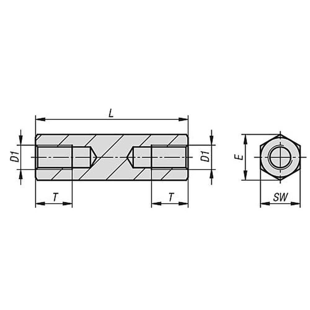 KIPP VERLÄNGERUNGSSTÜCK FORM:B, 2 INNENGEWINDE M05, L=25, SW=8, AUTOM.STAHL VERZINKT UND PASSIVIERT Produktbild img2 L