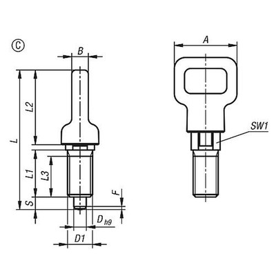 Produktbild von KIPP - ARRETIERBOLZEN MIT ÖSENGRIFF GR.1 D1=M10, D=5, FORM:C M.RASTNUT, O.KONTE
