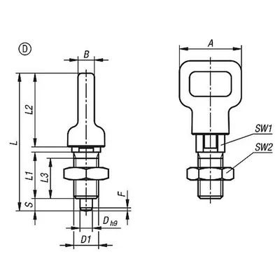 Produktbild von KIPP - ARRETIERBOLZEN MIT ÖSENGRIFF GR.2 D1=M12X1,5, D=6, FORM:D M.RASTNUT, M.K